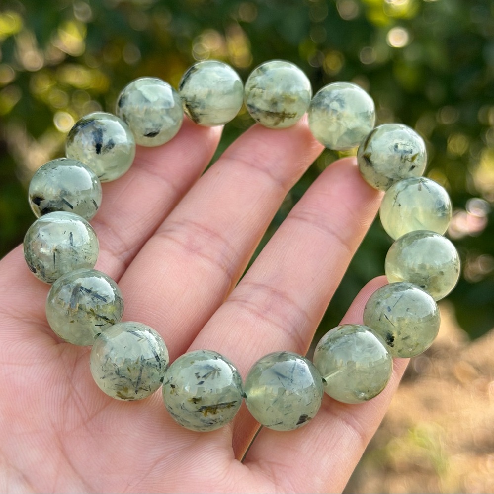 13.5mm stretchable prehnite bracelet 1151‎